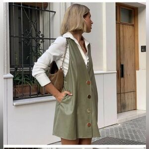 ZARA Faux Leather Vest Dress Size large with pockets - like new!